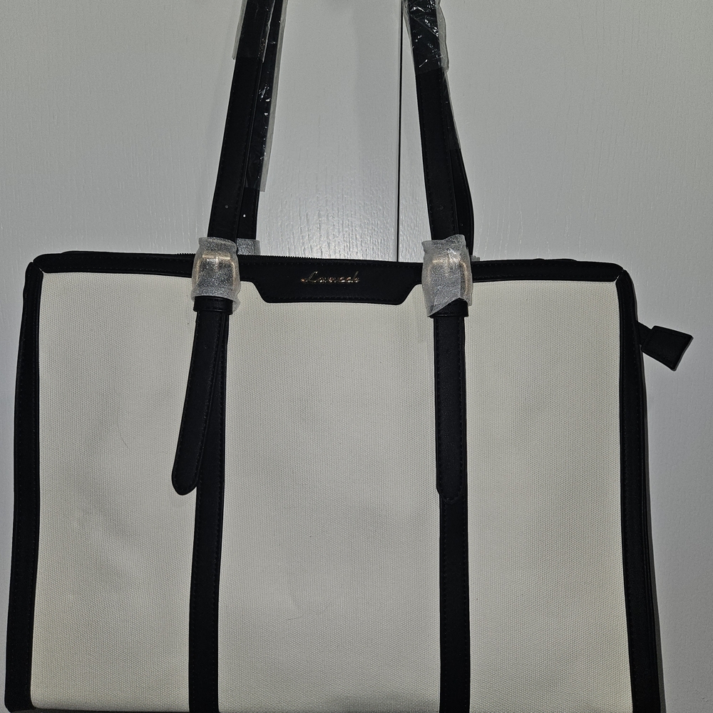 Cream and Black Canvas Tote Bag with Contrasting Trim